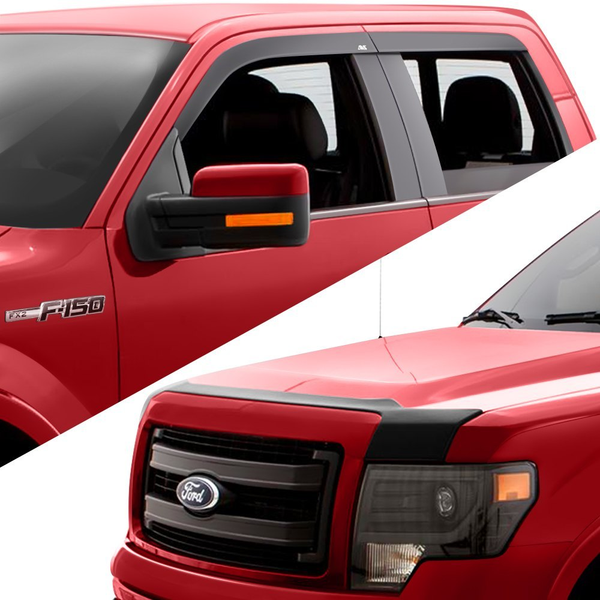 AVS 56044096 Tape-On Matte Black Low Profile Ventvisor and Aeroskin Hood Shield Combo Kit Ford F-150 15-20